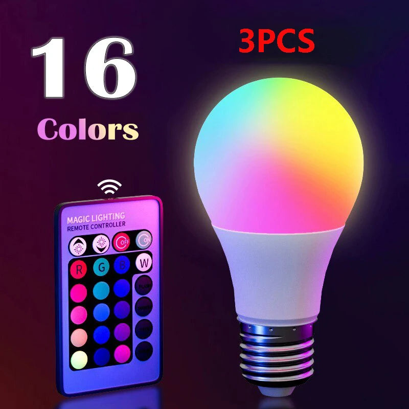 16-Color RGB Smart LED Bulb — Dimmable E27 220V Atmosphere Light with 24-Key Remote Control