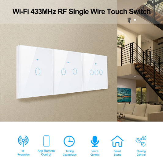 EU WiFi Smart Light Switch — No Neutral Wire, Touch & RF433, Tuya App, Alexa & Google Home