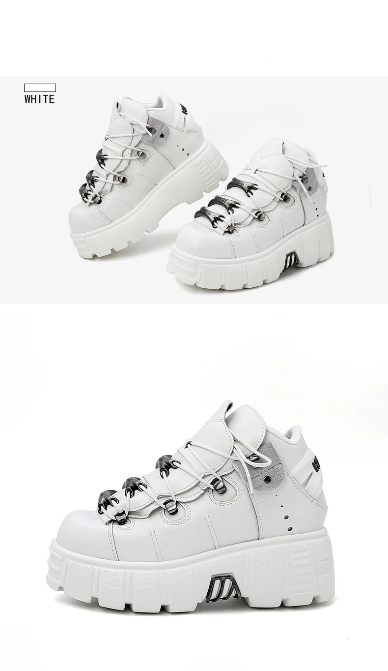 Punk Rock Lace-Up Platform Boots — 6CM Heel Metal Decor Women's Rock Sneaker Boots 2026