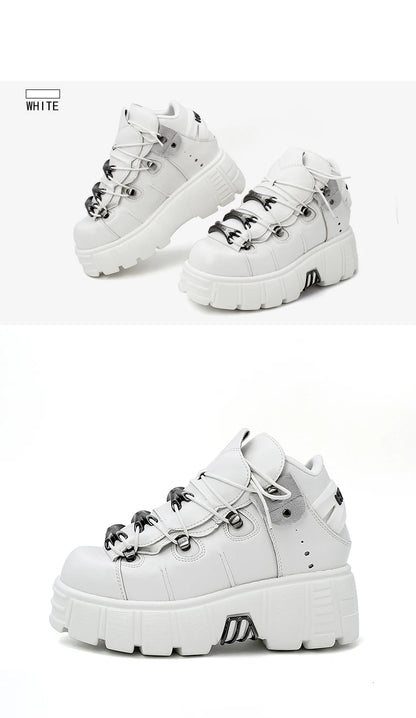 Punk Rock Lace-Up Platform Boots — 6CM Heel Metal Decor Women's Rock Sneaker Boots 2026