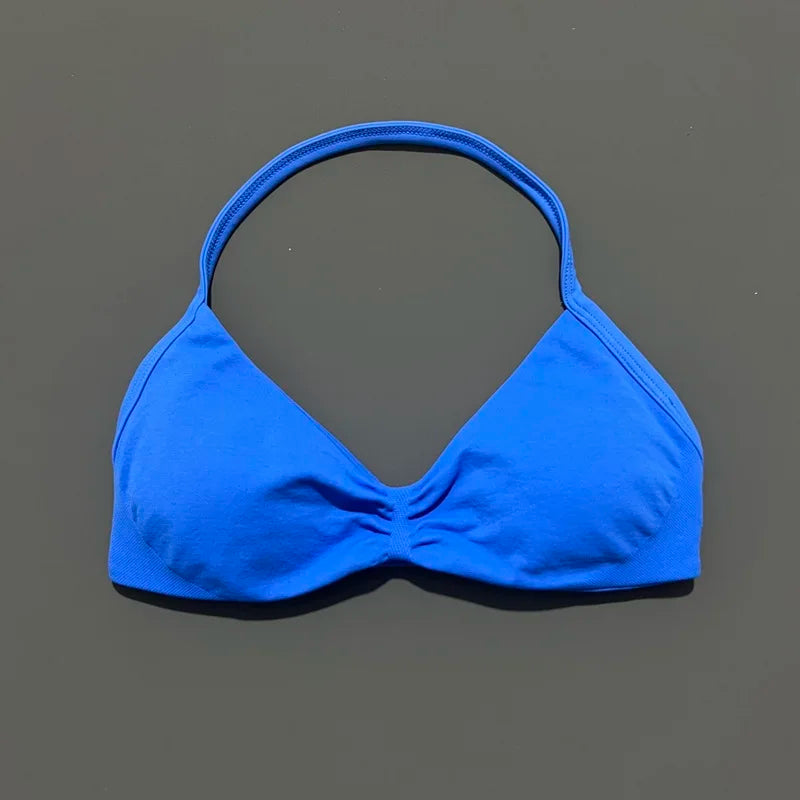 Women's Sports Strappy Yoga Bra — High Support Backless Halter Fitness Workout & Running Bra