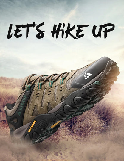 HIKEUP Men's Suede Leather Hiking Shoes — Wear-Resistant Outdoor Trekking, Walking & Tactical Sneakers