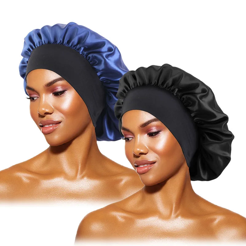 Women's Satin Sleep Bonnet — Wide-Brimmed Night Cap & Head Wrap with Elastic Band for Hair Care