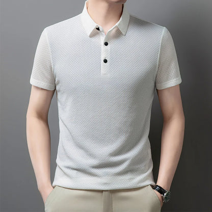Men's Business Casual Polo Shirt — Breathable Bone Flower Short Sleeve Summer Top