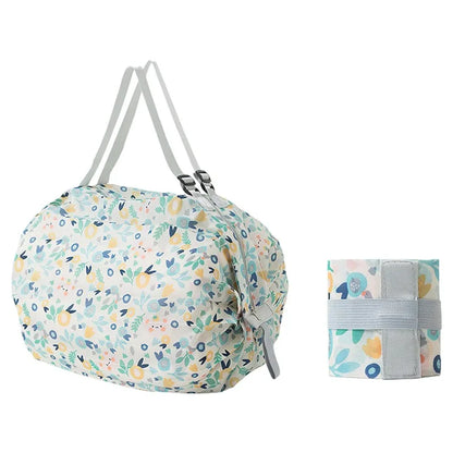 Foldable Eco Reusable Shopping Tote Bag — Cat & Lemon Print Beach, Grocery & Storage Pouch
