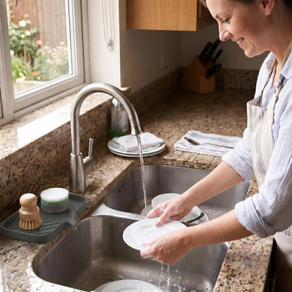 Silicone Sink Storage Tray — Drain Design Sponge & Soap Holder for Kitchen