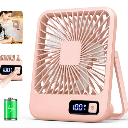Portable USB Rechargeable Desk Fan — 180° Tilt Folding Table Fan with 5 Speeds, Power Display & Ultra-Quiet Motor