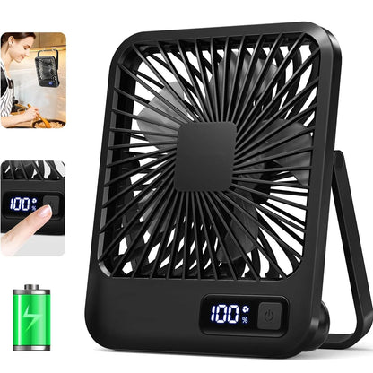Portable USB Rechargeable Desk Fan — 180° Tilt Folding Table Fan with 5 Speeds, Power Display & Ultra-Quiet Motor