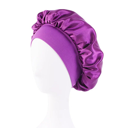 Women's Satin Sleep Bonnet — Wide-Brimmed Night Cap & Head Wrap with Elastic Band for Hair Care