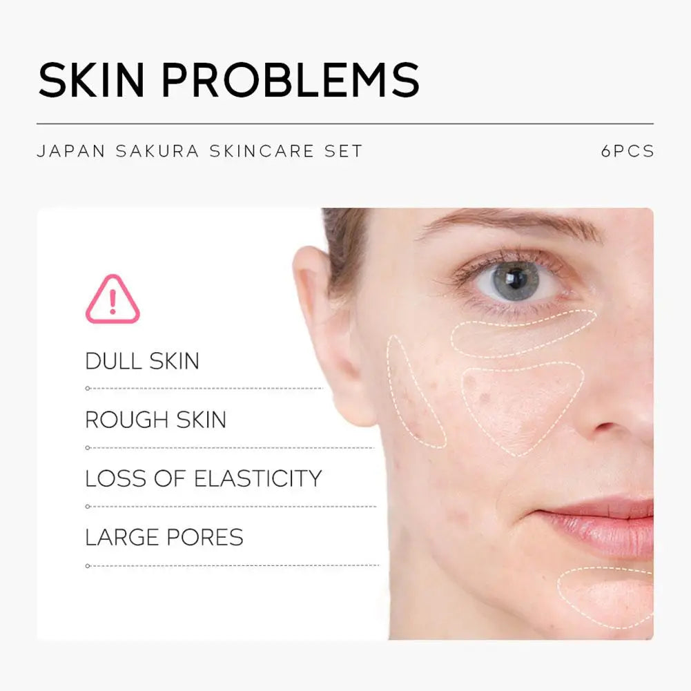 Sakura 6-Piece Skincare Gift Set — Face Cream, Serum, Toner, Cleanser, Sunscreen & Eye Cream