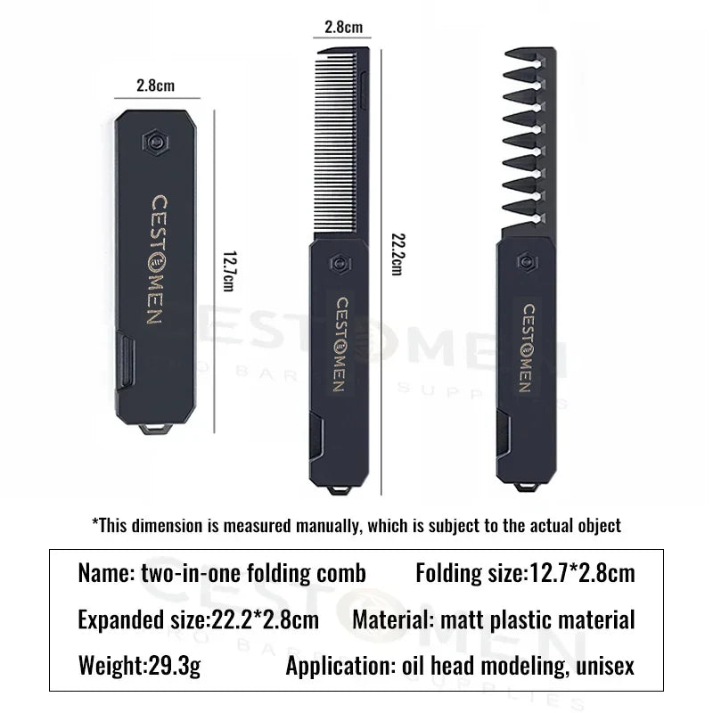 Pocket Folding Wide Tooth Comb Set — 1/2/3-in-1 Plastic Oil Head, Beard & Barber Styling Combs