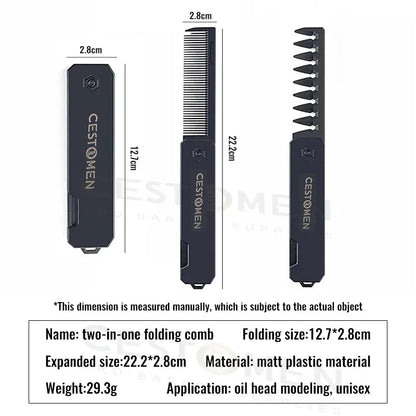 Pocket Folding Wide Tooth Comb Set — 1/2/3-in-1 Plastic Oil Head, Beard & Barber Styling Combs