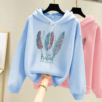 Women's Feather Print Hoodie — Cozy Oversized Sweatshirt