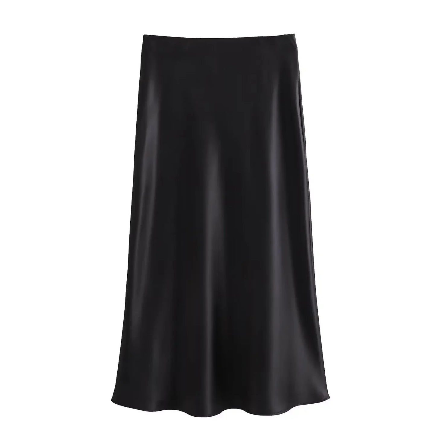 Willshela Black Satin Midi Skirt — Elegant & Versatile Women's Fashion