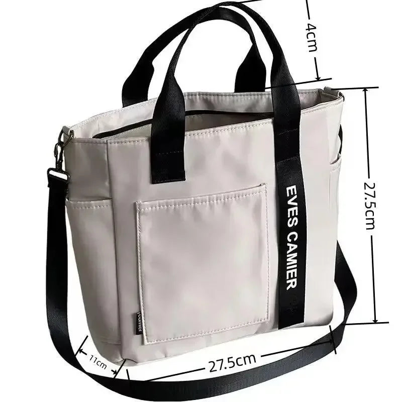 Nylon Waterproof Canvas Tote Bag — Large Capacity Casual Messenger Shoulder Bag for Women & Students