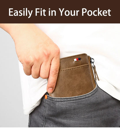 Men's RFID Luxury Leather Wallet — Business Card Holder, Zipper Coin Purse & Bifold