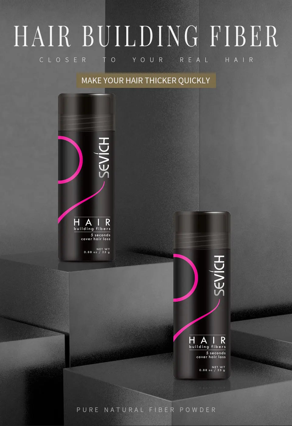 SEVICH Hair Building Fiber Set — Instant Volume & Coverage for Thinning Hair