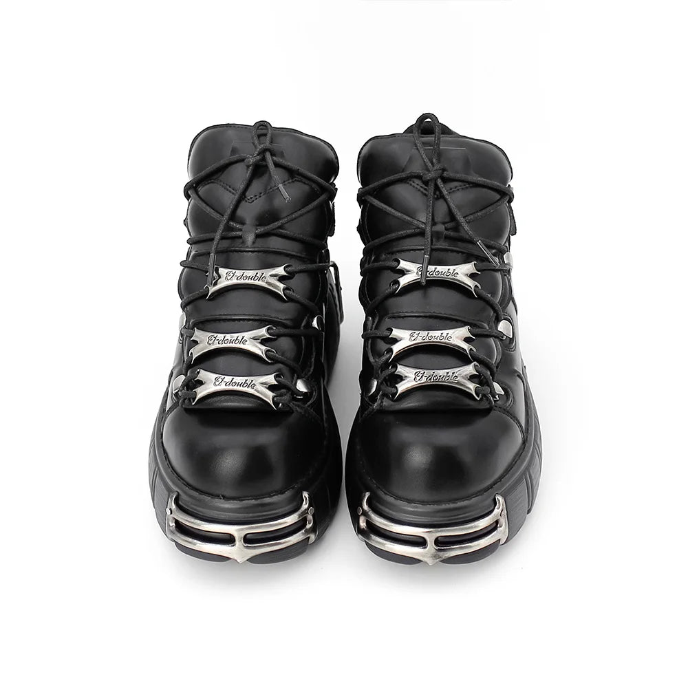 Punk Rock Lace-Up Platform Boots — 6CM Heel Metal Decor Women's Rock Sneaker Boots 2026
