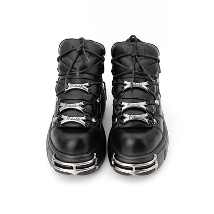 Punk Rock Lace-Up Platform Boots — 6CM Heel Metal Decor Women's Rock Sneaker Boots 2026