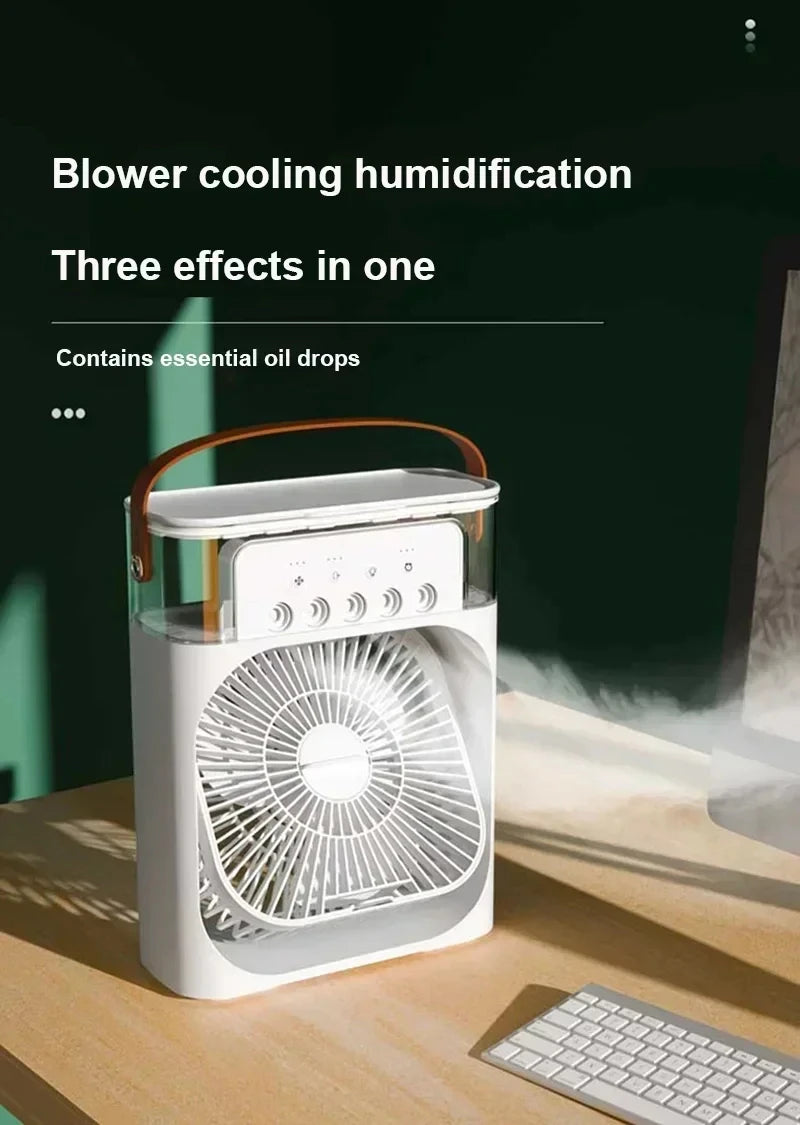 3-in-1 Mini Air Cooler Fan — Portable USB Humidifier, LED Night Light & Personal Air Conditioner