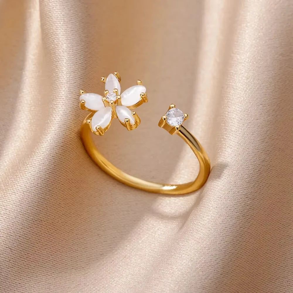 Adjustable 18K Gold-Plated Stainless Steel Zircon Ring – 30 Designs