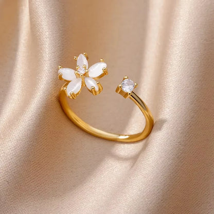 Adjustable 18K Gold-Plated Stainless Steel Zircon Ring – 30 Designs
