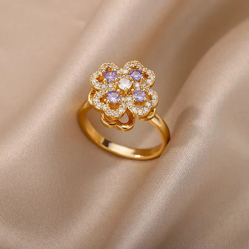 Adjustable 18K Gold-Plated Stainless Steel Zircon Ring – 30 Designs