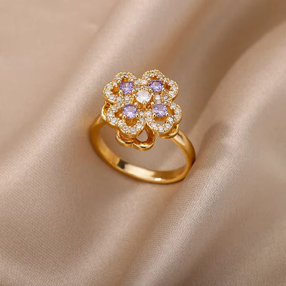 Adjustable 18K Gold-Plated Stainless Steel Zircon Ring – 30 Designs