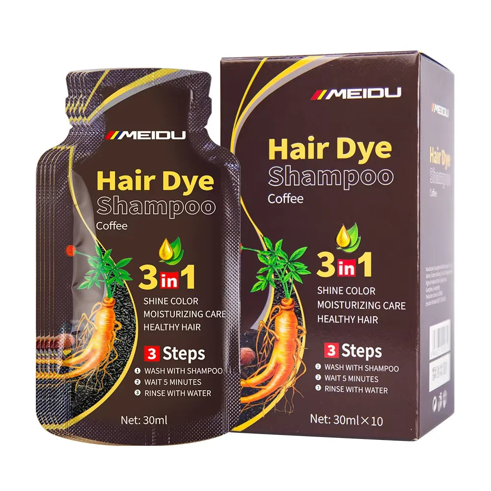 3-in-1 Natural Black Herbal Hair Dye Shampoo — Quick Color, Moisturizing & Conditioning Hair Care