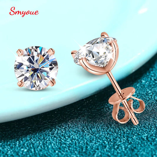 Smyoue Rose Gold Moissanite Stud Earrings — 0.2-3CT Lab Diamond 925 Pure Silver Wedding Earrings for Women