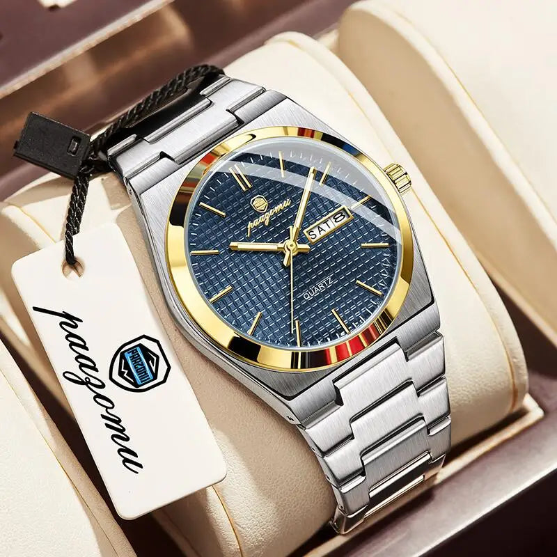 PAAZOMU Luxury Men's Chronograph Watch — Luminous Waterproof Quartz Watch with Date Display