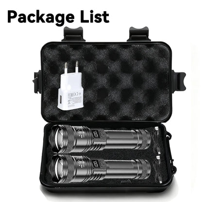 2000LM Tactical LED Flashlight — USB Rechargeable Zoomable Torch with Display for Camping, Fishing & Emergency