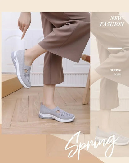 Women's Breathable Non-Slip Walking Flat Shoes — Soft Sole Casual Shoes for Middle-Aged & Elderly Women