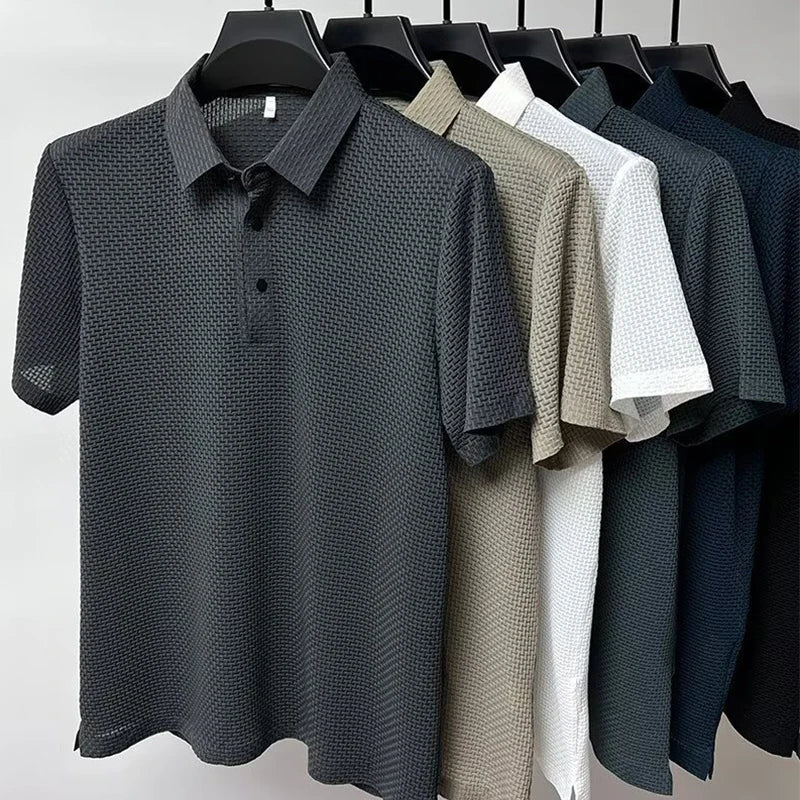 Men's Business Casual Polo Shirt — Breathable Bone Flower Short Sleeve Summer Top