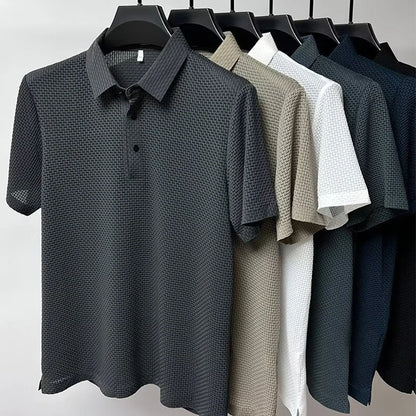 Men's Business Casual Polo Shirt — Breathable Bone Flower Short Sleeve Summer Top