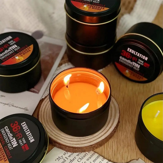 36-Hour Emergency Beeswax Survival Candle — 3-Wick Long Lasting Aroma Candle for Home & Camping