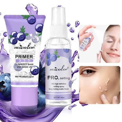 Makeup Primer & Setting Spray Set — Invisible Pore Color Rendering Base & Long-Lasting Finishing Spray