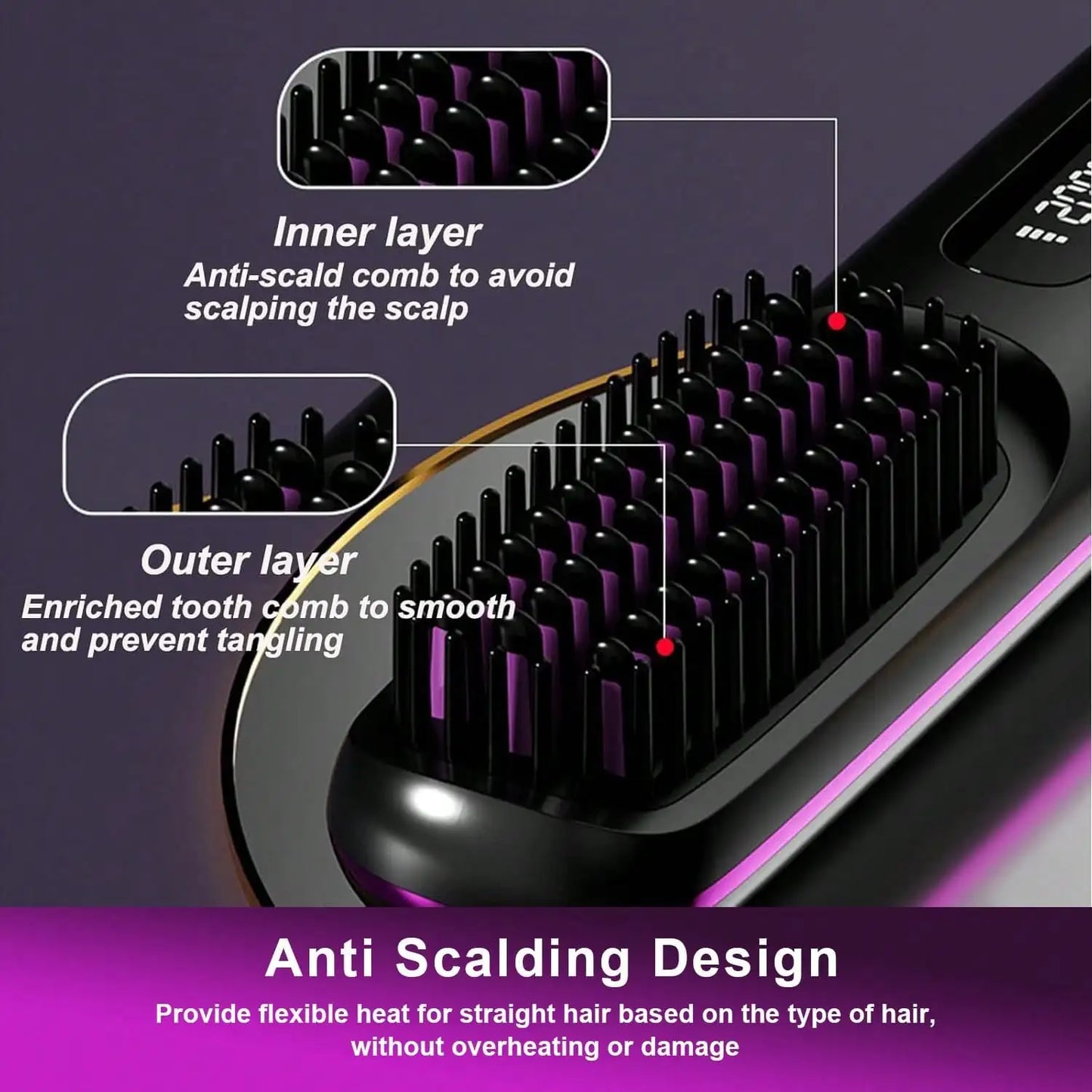 Women's Wireless Portable Hair Straightener Brush — USB Rechargeable Negative Ion Smoothing Tool with Anti-Scald Design