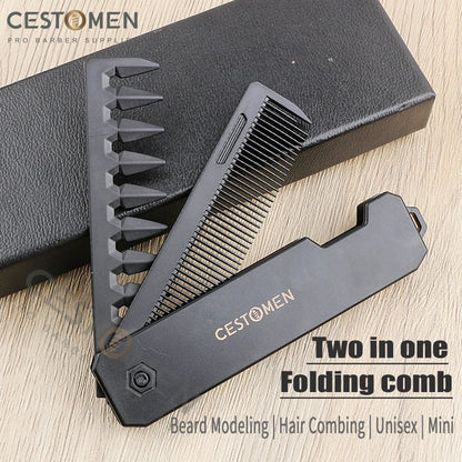 Pocket Folding Wide Tooth Comb Set — 1/2/3-in-1 Plastic Oil Head, Beard & Barber Styling Combs