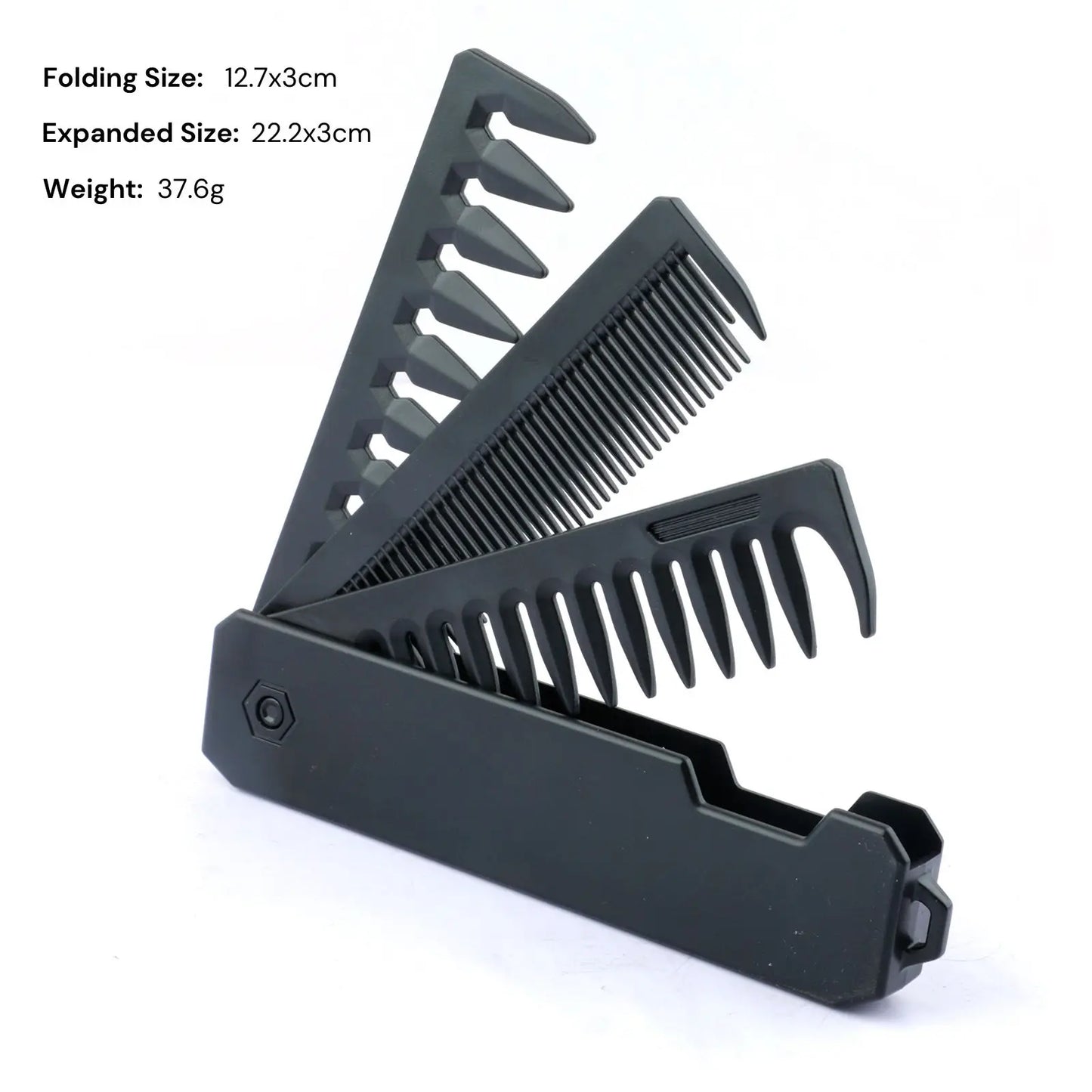 Pocket Folding Wide Tooth Comb Set — 1/2/3-in-1 Plastic Oil Head, Beard & Barber Styling Combs