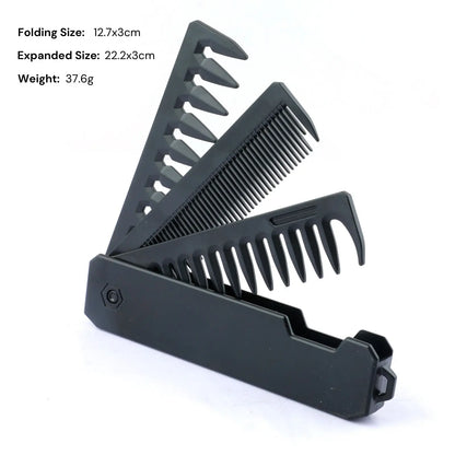 Pocket Folding Wide Tooth Comb Set — 1/2/3-in-1 Plastic Oil Head, Beard & Barber Styling Combs