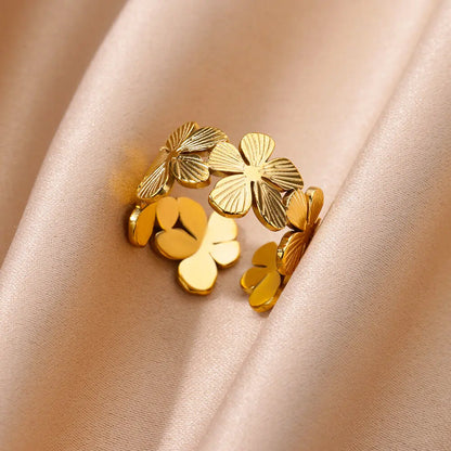Adjustable 18K Gold-Plated Stainless Steel Zircon Ring – 30 Designs