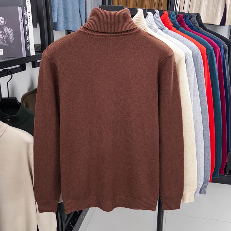 Men's Slim Fit Knitted Turtleneck Sweater — Anti-Pilling Long Sleeve Pullover