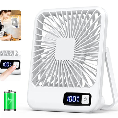 Portable USB Rechargeable Desk Fan — 180° Tilt Folding Table Fan with 5 Speeds, Power Display & Ultra-Quiet Motor