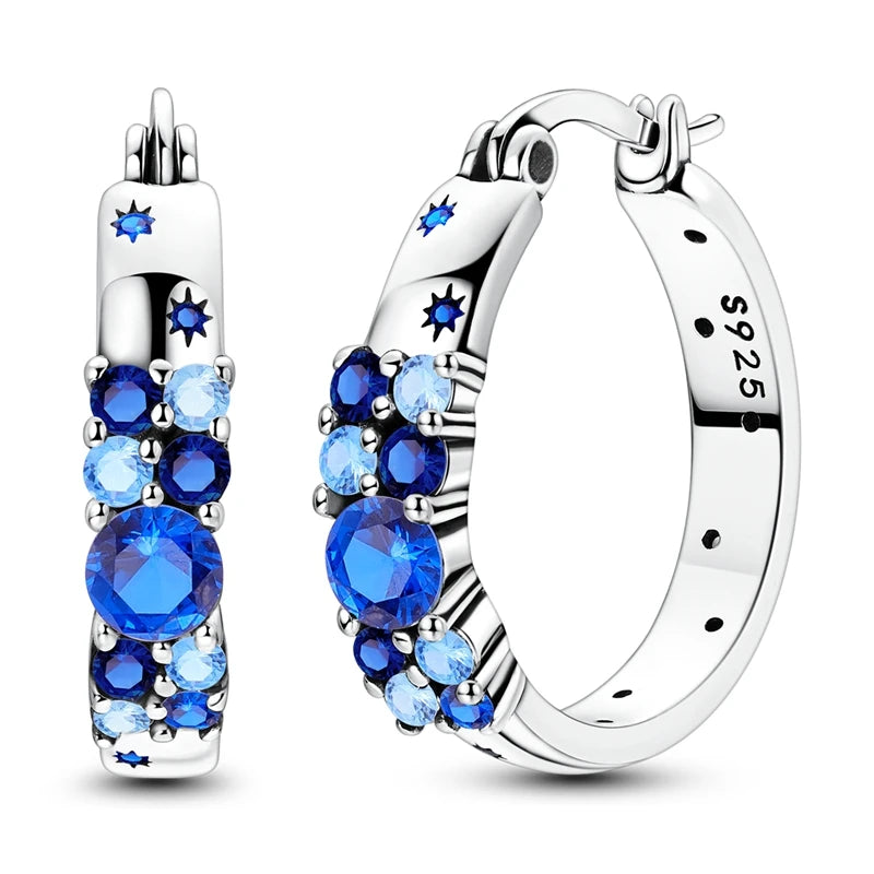 925 Sterling Silver Blue Zircon Butterfly Hoop Earrings — Colored Fine Jewelry for Women & Girls