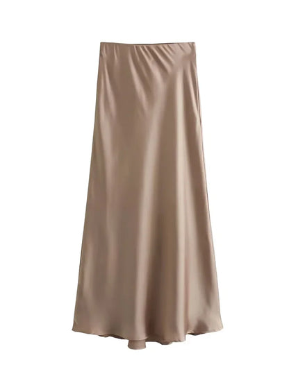 Willshela Black Satin Midi Skirt — Elegant & Versatile Women's Fashion