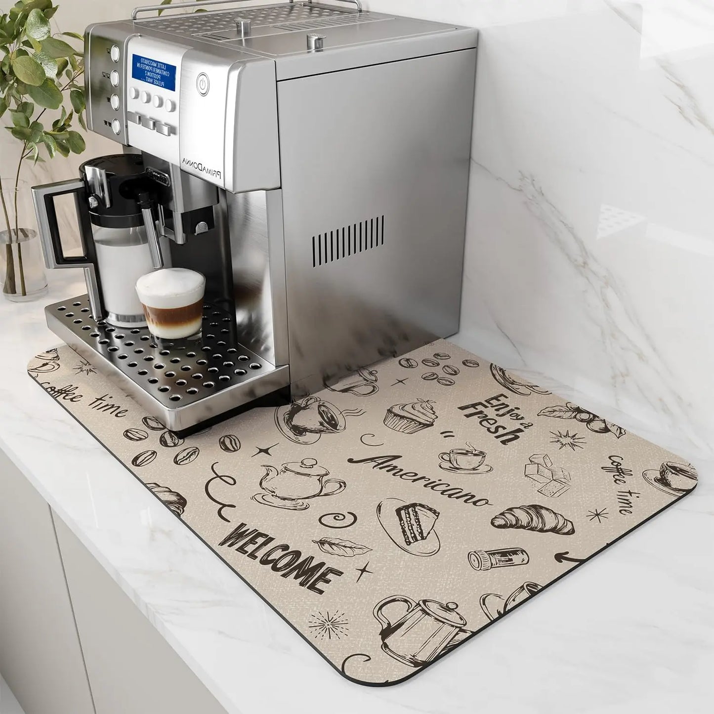 Anti-Slip Coffee Station Mat — Rubber-Backed Water-Absorbent Dish Drying & Drainage Pad for Kitchen Worktops