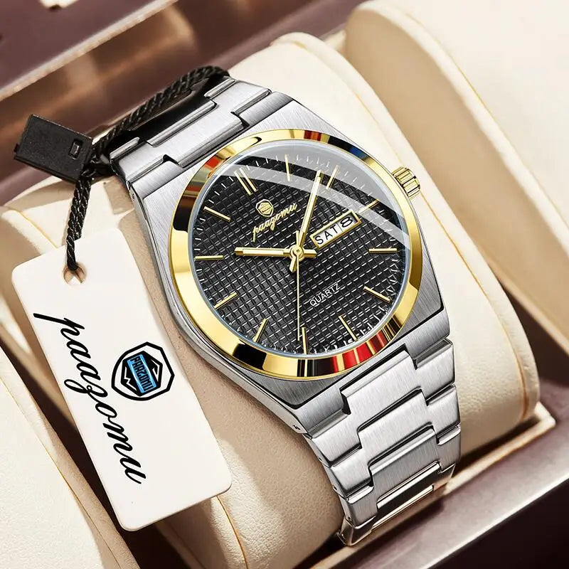 PAAZOMU Luxury Men's Chronograph Watch — Luminous Waterproof Quartz Watch with Date Display