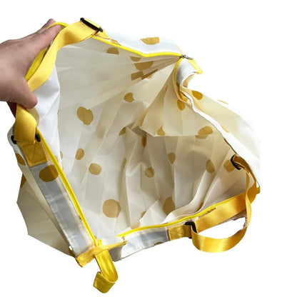 Foldable Eco Reusable Shopping Tote Bag — Cat & Lemon Print Beach, Grocery & Storage Pouch