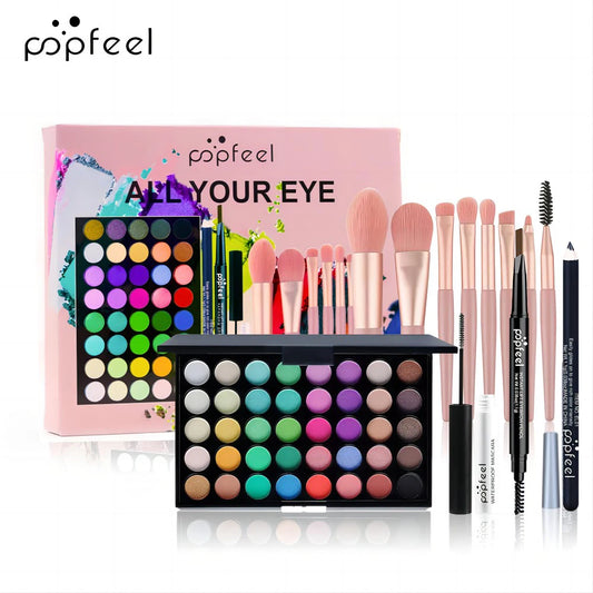 POPFEEL 40-Color Eye Makeup Set — Eyeshadow Palette, Eyebrow Pencil, Eyeliner, Mascara & Brushes